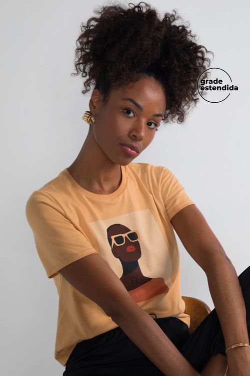 T-Shirt Feminina Mulheres Marialícia Laranja
