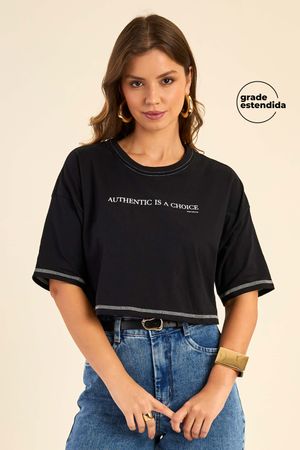 T-Shirt Feminina Cropped Marialícia Preto