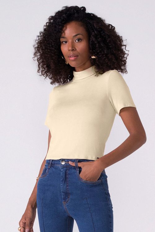Blusa Feminina Lisa Gola Alta Marialícia Bege