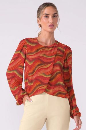 Blusa Feminina Manga Longa Transpassada Abstrata Marialícia Rosa