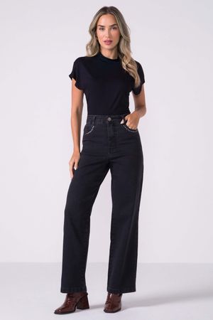 Blusa Feminina Curta Gola Alta Marialícia Preto
