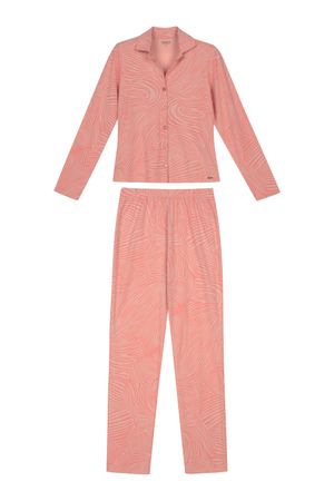 Pijama Feminino Camisa e Calça Estampados Marialícia Rosa
