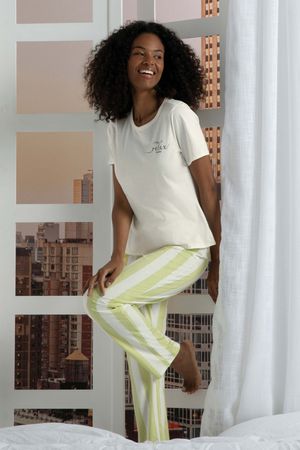 Pijama Feminino Blusa e Calça Marialícia Bege