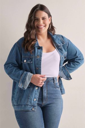 Jaqueta Feminina Jeans Oversized Marialícia Azul