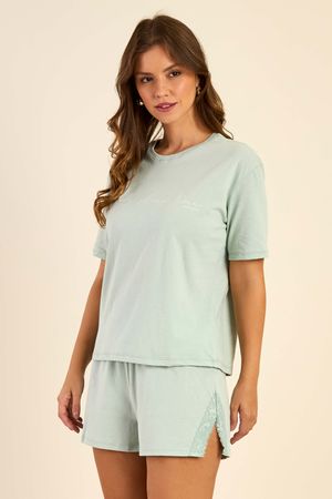Pijama Feminino Curto com Renda Marialícia Verde