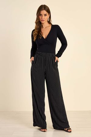 Calça Feminina Pantalona Listrada Marialícia Preto
