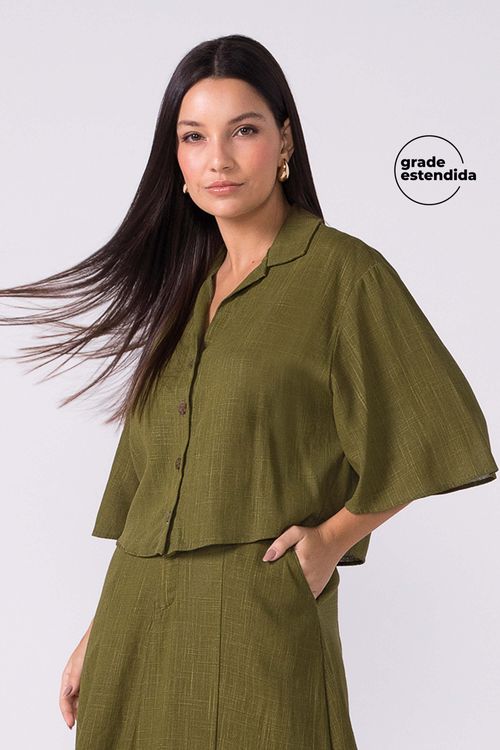 Camisa Feminina Manga Ampla Viscolinho Marialícia Verde