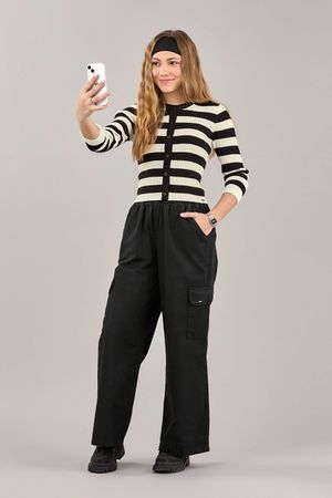 Cardigan Juvenil Menina Tricot Listrado Beats Preto
