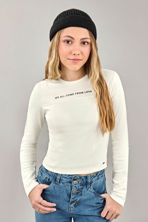 Blusa Juvenil Menina Manga Longa Suedine Beats Bege