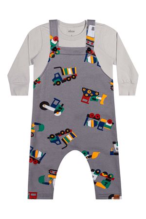 Conjunto Bebê Menino Com Jardineira Estampada Elian Cinza