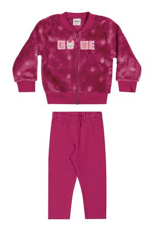 Conjunto Bebê Menina Jaqueta Peluciada e Calça Elian Rosa