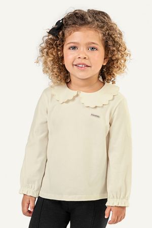 Blusa Infantil Menina Manga Longa Com Gola Colorittá Bege