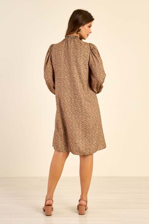 Vestido Feminino Manga Longa Floral Marialícia Marrom