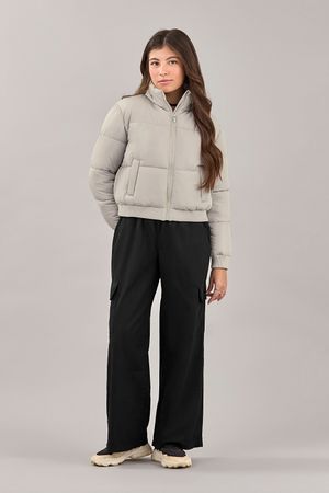 Jaqueta Juvenil Menina Puffer Cropped Beats Cinza
