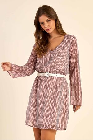 Vestido Feminino Manga Longa Chifon Marialícia Vermelho