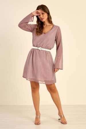 Vestido Feminino Manga Longa Chifon Marialícia Vermelho