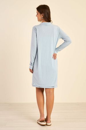 Pijama Feminino Camisola e Robe Canelado Marialícia Azul Claro