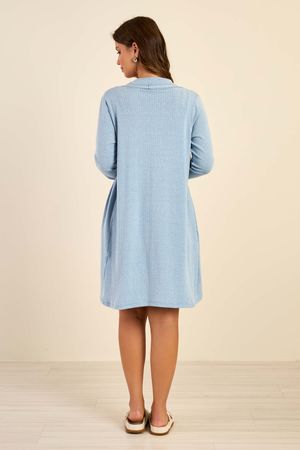 Pijama Feminino Camisola e Robe Canelado Marialícia Azul