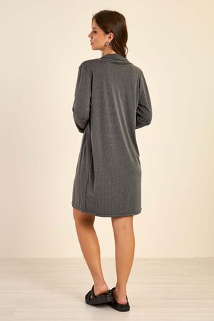 Pijama Feminino Camisola e Robe Canelado Marialícia Preto