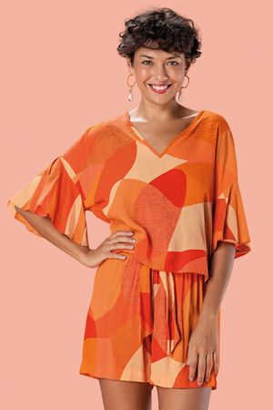 Blusa Feminina Estampada Cores Marialícia Laranja
