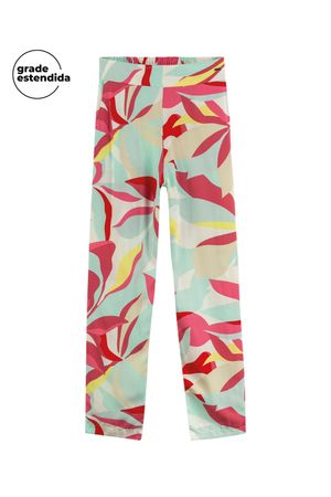 Calça Feminina Estampada Folhagens Marialícia Rosa