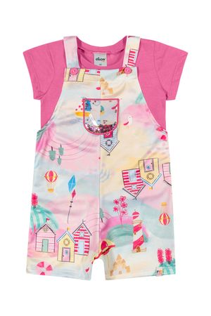 Conjunto Infantil Menina Com Macacão Elian Rosa