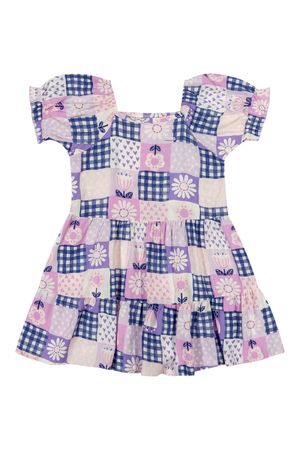 Vestido Infantil Menina Xadrez Floral Elian Lilás