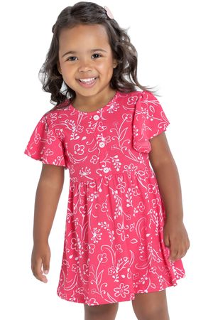 Vestido Infantil Menina Estampado Com Glitter Elian Rosa