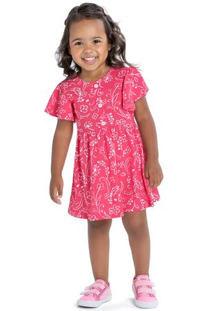Vestido Infantil Menina Estampado Com Glitter Elian Rosa