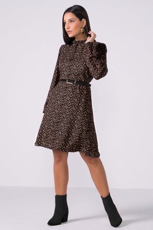Vestido Feminino Manga Longa Floral Marialícia Preto