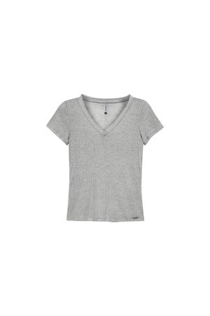 Blusa Feminina Básica Gola V Marialícia Cinza