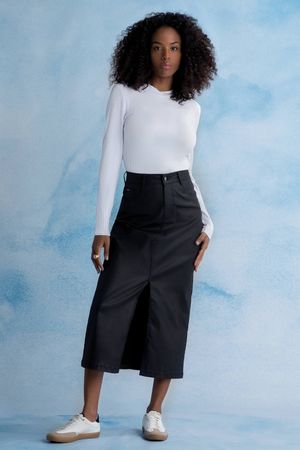 Saia Feminina Midi Resinada Marialícia Preto