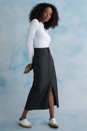 Saia Feminina Midi Resinada Marialícia Preto