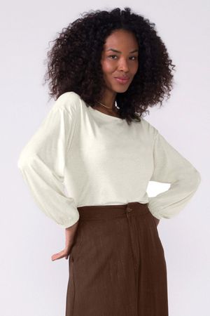Blusa Feminina Lisa Manga Bufante Marialícia Bege
