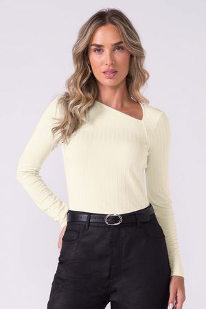Blusa Feminina Canelada Decote Assimétrico Marialícia Bege