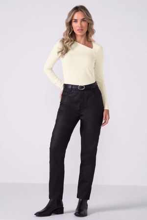 Blusa Feminina Canelada Decote Assimétrico Marialícia Bege