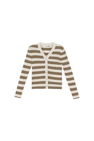 Cardigan Feminino Listrado Tricot Marialícia Bege