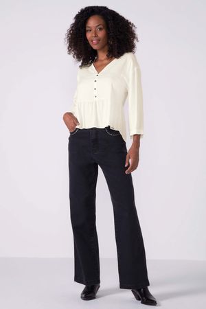 Blusa Feminina Manga 3/4 Mullet Marialícia	 Bege