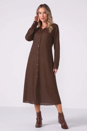 Vestido Midi Feminino Camisete Marialícia Marrom