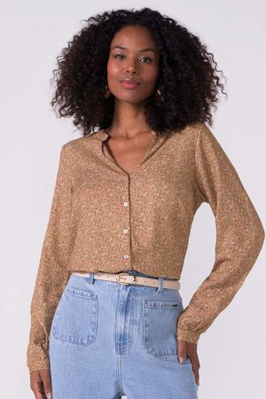 Blusa Feminina Floral Delicada Marialícia Marrom