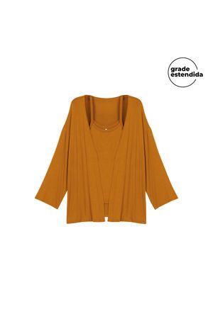 Conjunto Feminino Regata e Cardigan Leve Marialícia Marrom