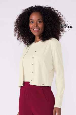 Conjunto Feminino Cardigan e Regata Canelado Marialícia	 Bege