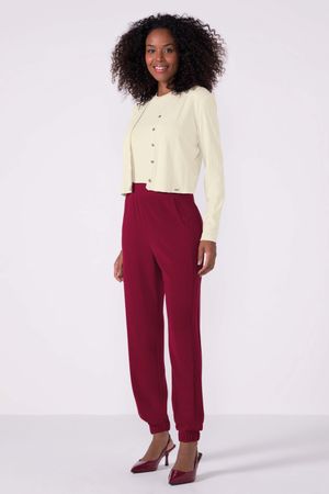 Conjunto Feminino Cardigan e Regata Canelado Marialícia	 Bege