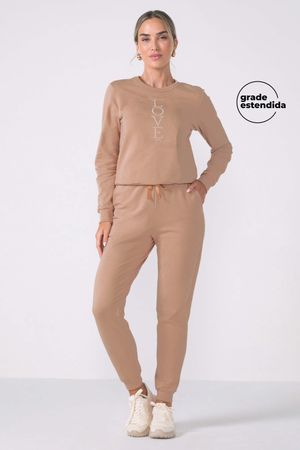 Calça Jogger Feminina Molecotton Com Bolsos Marialícia Marrom