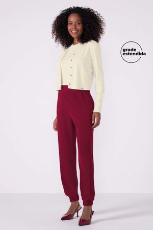 Calça Jogger Feminina Canelada Com Bolsos Marialícia Vermelho