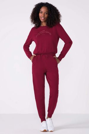Conjunto Longo Feminino Moletom Com Frase Marialícia Vermelho