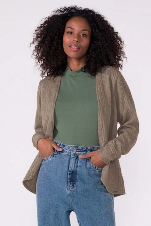 Cardigan Feminino Tricot Trançado Marialícia Marrom