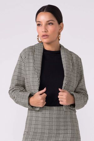 Casaco Feminino Tweed Xadrez Marialícia Preto