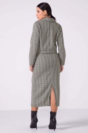 Casaco Feminino Tweed Xadrez Marialícia Preto