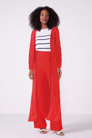 Cardigan Feminino Longo Com Bolso Marialícia Vermelho